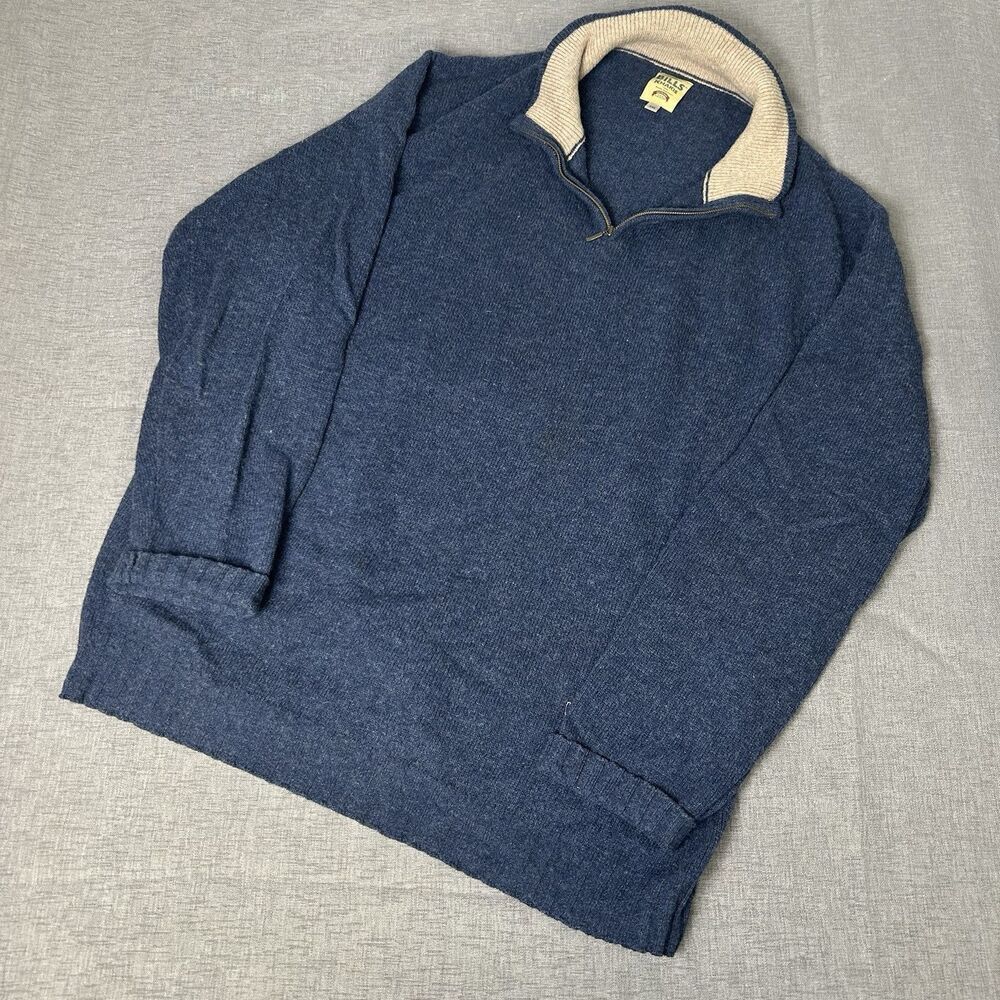 BILLS KHAKIS Men's 100% Wool Khaki Tan 1/4 Zip Pullover Sweater, Made in USA, L
